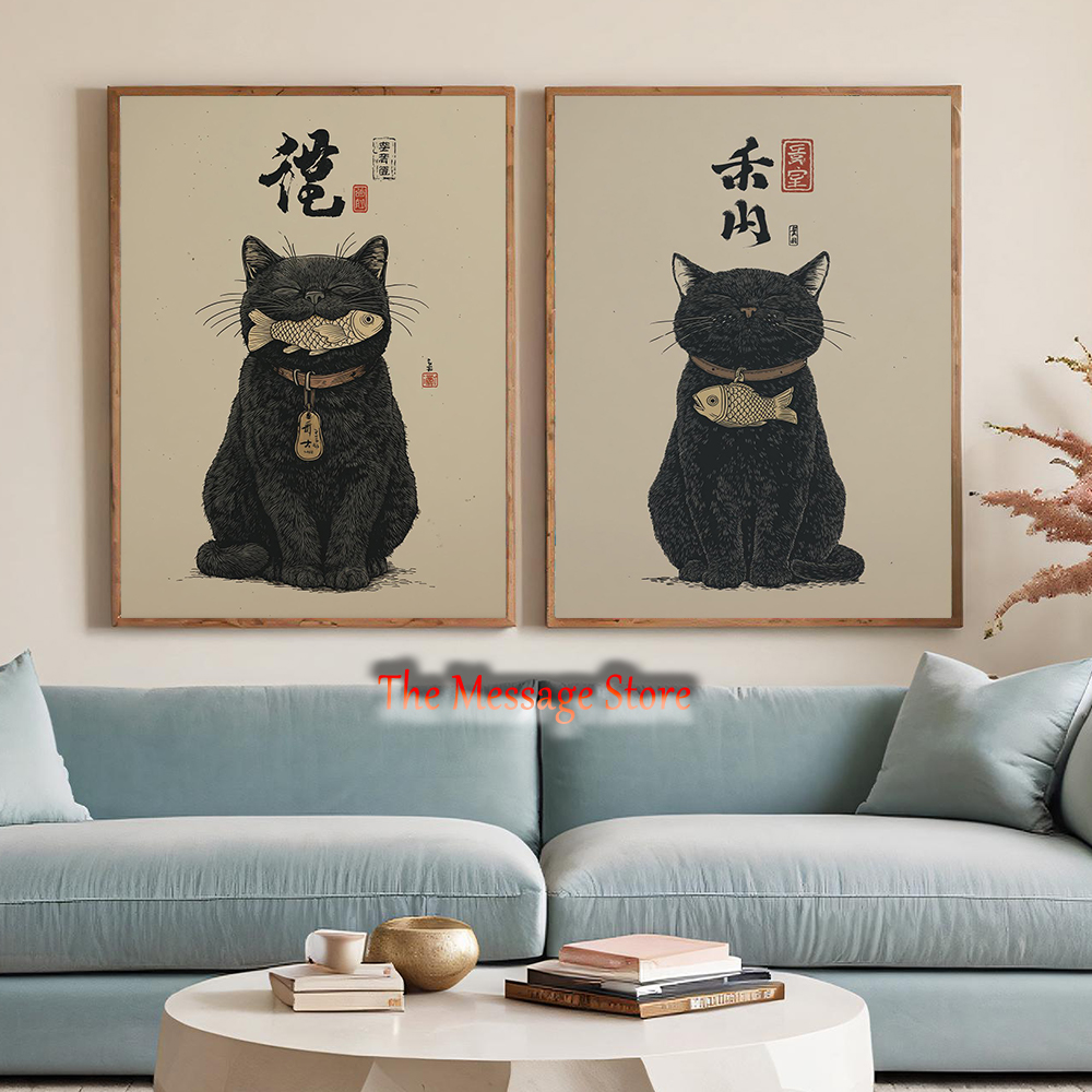 Black Lucky Cat Ukiyo-e Japane - مراجعة Japanese Traditional Lifestyle وسعره