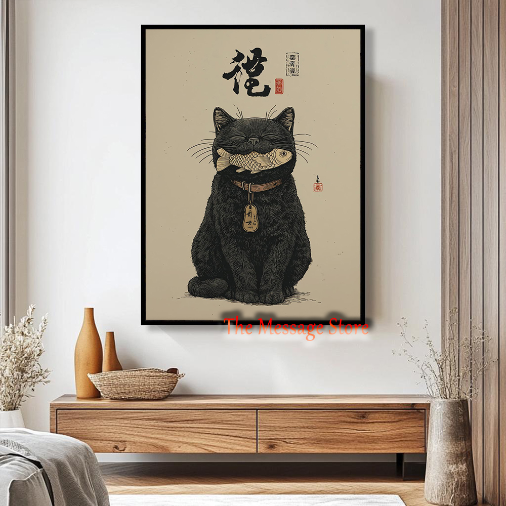 Black Lucky Cat Ukiyo-e Japane - مراجعة Japanese Traditional Lifestyle وسعره