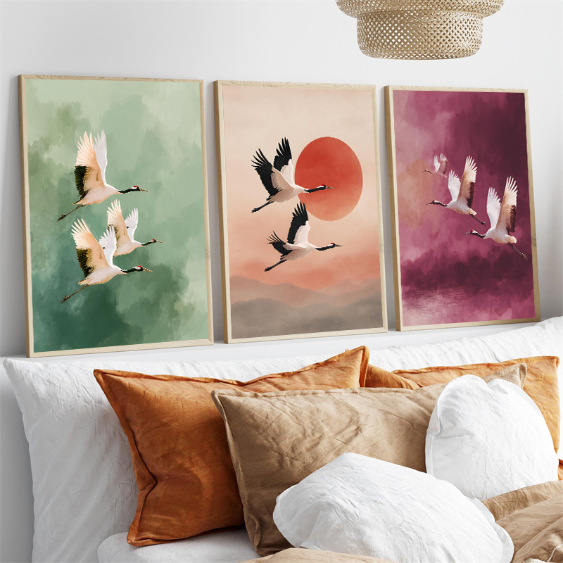 Vintage Crane Flying Birds Flo - مراجعة Japanese Lifestyle Home وسعره
