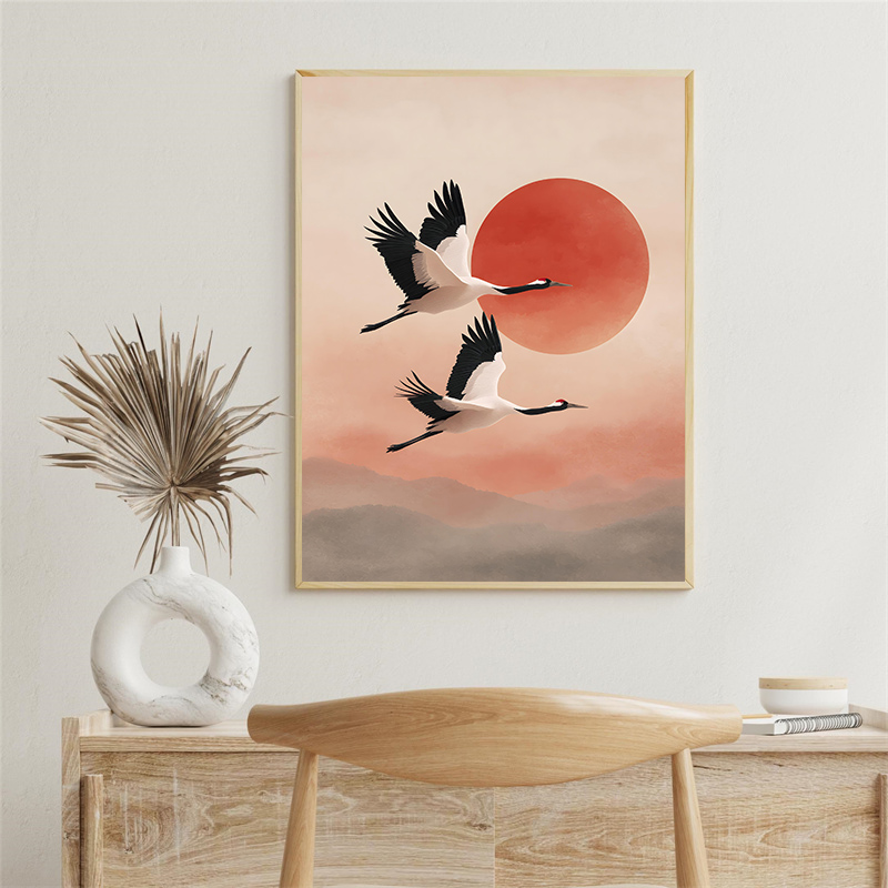 Vintage Crane Flying Birds Flo - مراجعة Japanese Lifestyle Home وسعره